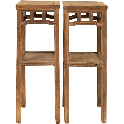 清 柞榛木罗锅枨矮栳带屉花几（一对） 商品图5