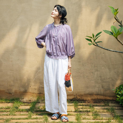 绽放旅行女装329朵/真丝衬衫对丝绣立领灯笼袖复古优雅小衫 商品图3