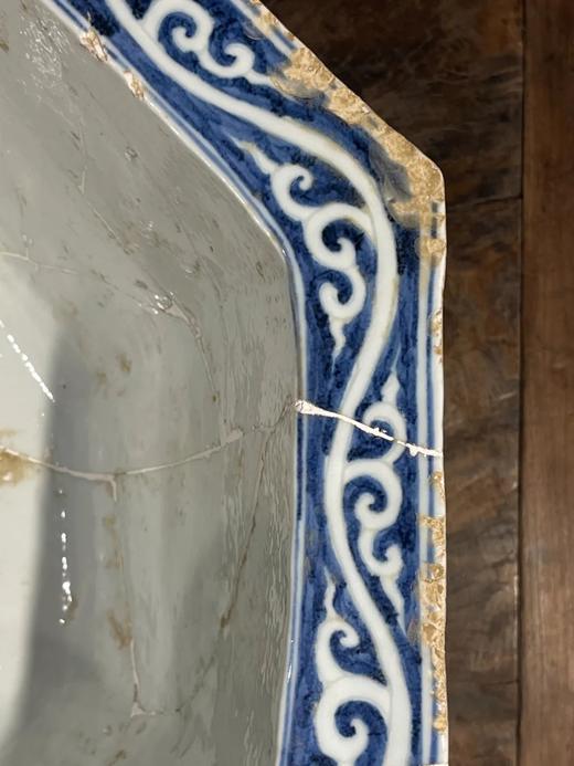 刷蓝地拔白刻花八方大盆，顺丰包邮 商品图8