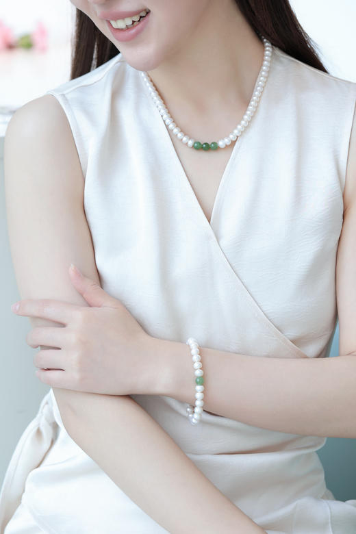 【碧玉珍珠礼盒套装】 淡水珍珠项链、手链碧玉银S925送妈妈母亲节礼盒【生日会员】ZB204401、ZN212401（一口价） 商品图3