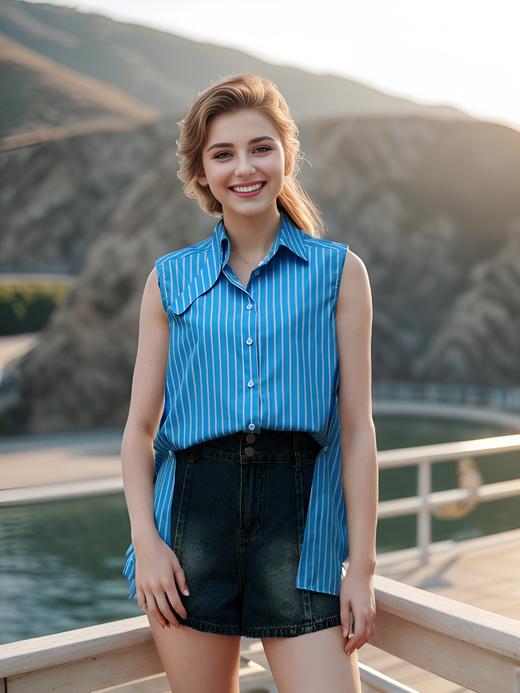 不对称造型领前短后长衬衣 商品图3