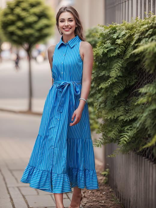 翻领窄肩度假长裙 商品图2