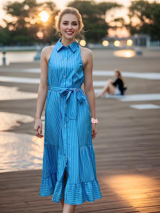 翻领窄肩度假长裙 商品图0