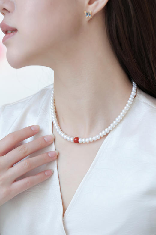 【一口价】南红珠珍珠项链 淡水珍珠项链银S925项链送妈妈母亲节礼物MEMORA诗普琳ZN212801 商品图2