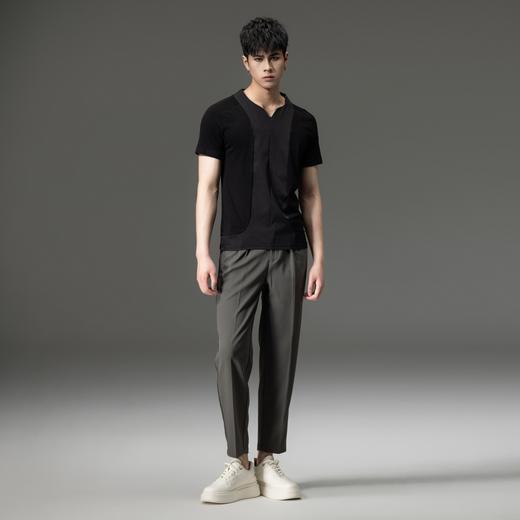 PINLI品立2024夏季新款修身V领短袖T恤拼接潮牌男士休闲体恤上衣B242111097 商品图4