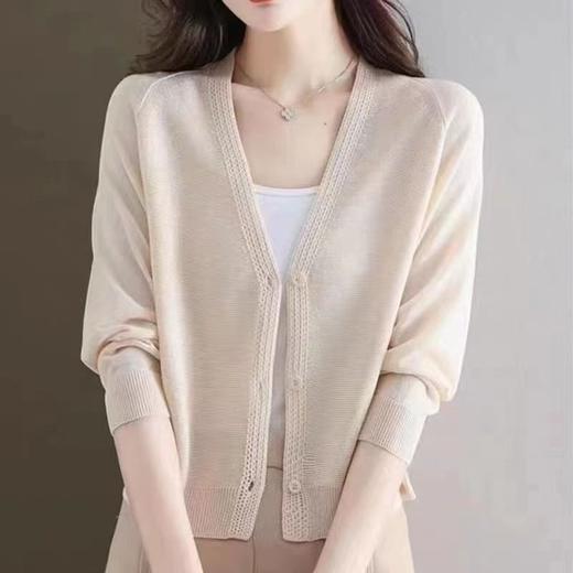 夏季新款【V领针织开衫 】女装薄款冰丝宽松防晒外套 短款长袖空调衫外搭 商品图1