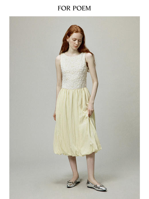 ForPoem 现货 24/SS夏季花朵系列无袖船领花朵肌理拼接花苞连衣裙 商品图3