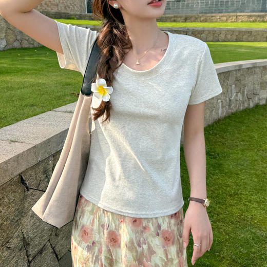 【纯棉大圆领正肩短袖】体t恤女装 春夏季简约百搭 Ｔ恤修身打底衫上衣 商品图8