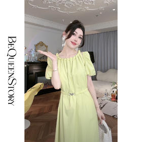 BeQueenStory【清迈假日】设计感抽褶优雅百搭圆领连衣裙