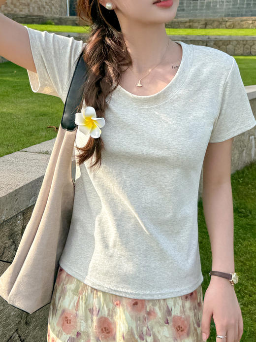 【纯棉大圆领正肩短袖】体t恤女装 春夏季简约百搭 Ｔ恤修身打底衫上衣 商品图0