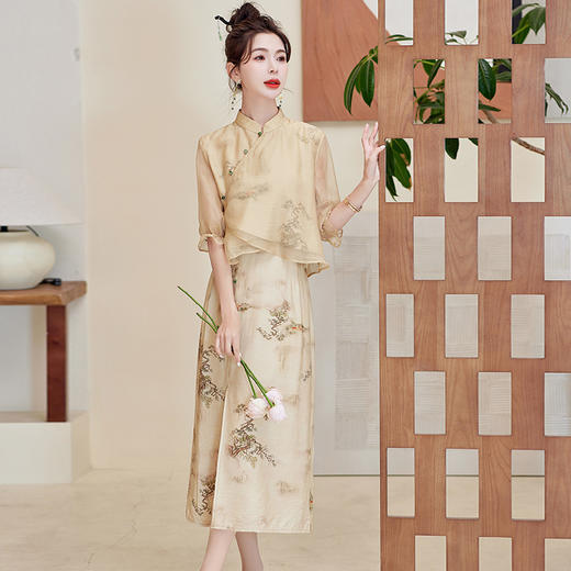 新中式国风吊带连衣裙两件套，改良旗袍裙套装HR-HMG2839 商品图1