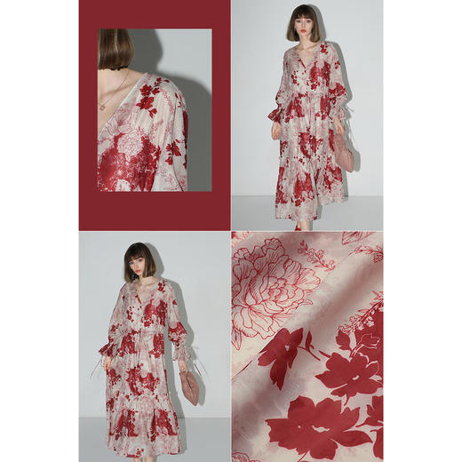 COCOBELLA重磅5M料率大摆连衣裙提花暗纹花卉度假长裙FR3038 商品图2