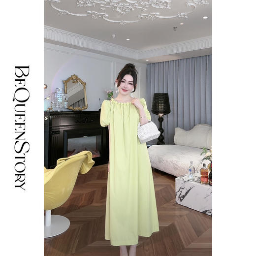 BeQueenStory【清迈假日】设计感抽褶优雅百搭圆领连衣裙 商品图4