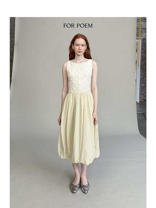 ForPoem 现货 24/SS夏季花朵系列无袖船领花朵肌理拼接花苞连衣裙 商品图2