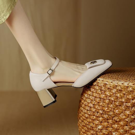 新中式方头一字带粗跟凉鞋不掉跟5.5CM浅口百搭高跟-CC 商品图5