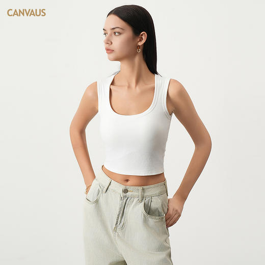 【内穿外搭】CANVAUS 女士圆领带胸垫吊带背心VS407A（3色可选） 商品图3