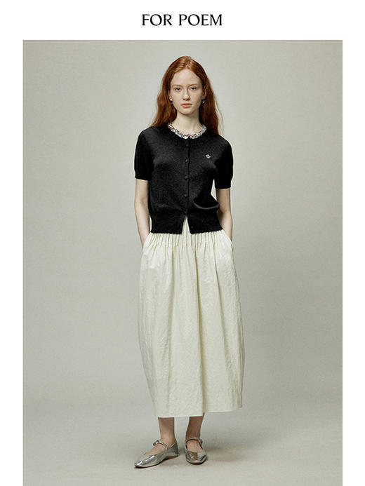 ForPoem 现货 24/SS莱赛尔亮片短袖针织开衫女花朵刺绣短款针织衫上衣 商品图4