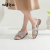 Safiya/索菲娅2024夏小香风露趾软底外穿仙女珍珠平底一字拖鞋 SF42110419 商品缩略图3