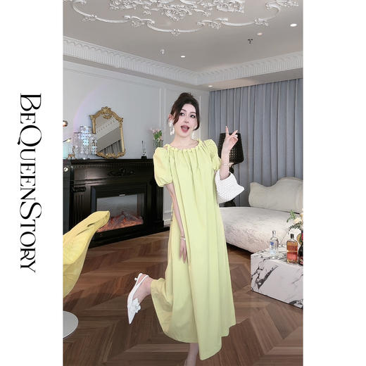 BeQueenStory【清迈假日】设计感抽褶优雅百搭圆领连衣裙 商品图2