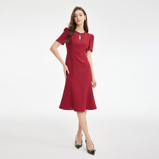 RF8F5斯尔丽2024新款圆领水滴收腰放摆法式浪漫显瘦高级气质款连衣裙 商品图3