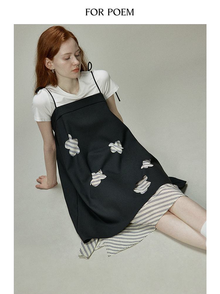 ForPoem 现货 24/SS夏季花朵系列镂空激光切割花朵条纹半身裙