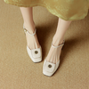 新中式方头一字带粗跟凉鞋不掉跟5.5CM浅口百搭高跟-CC 商品缩略图3