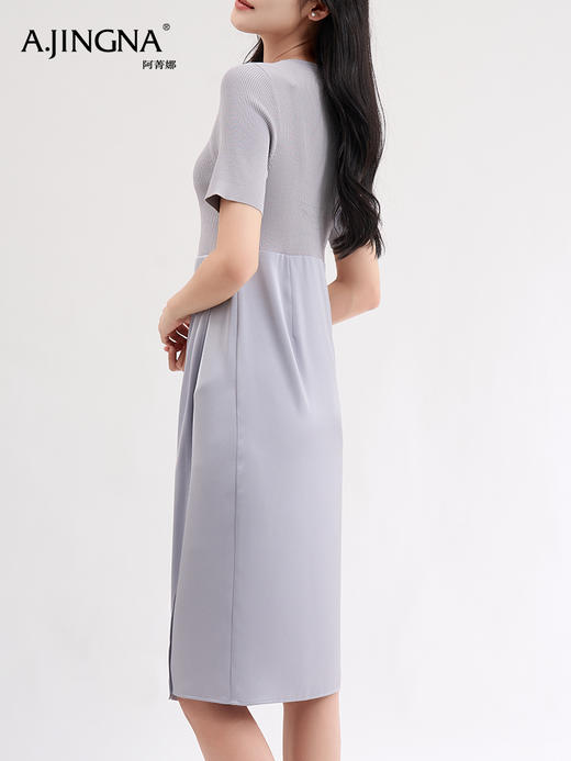 【特价不退换】阿菁娜针梭拼接时髦V领气质连衣裙F29X212022 商品图1