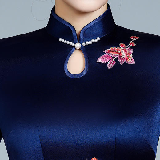 LHS-B126夏新款高贵中国风修身经典刺绣长款醋酸旗袍 修身高贵晚礼服 商品图1