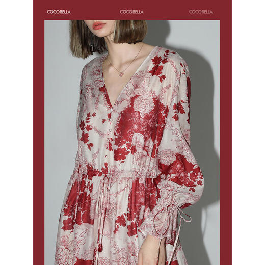 COCOBELLA重磅5M料率大摆连衣裙提花暗纹花卉度假长裙FR3038 商品图1