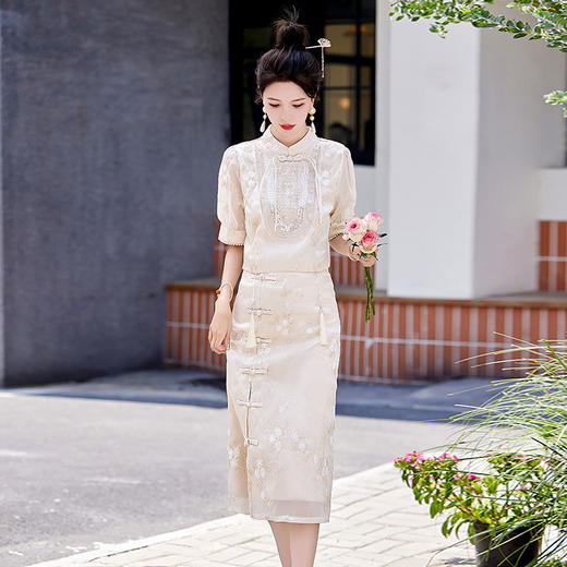 新中式改良旗袍裙，国风显瘦气质轻奢半身裙套装HR-CPYY8063 商品图2