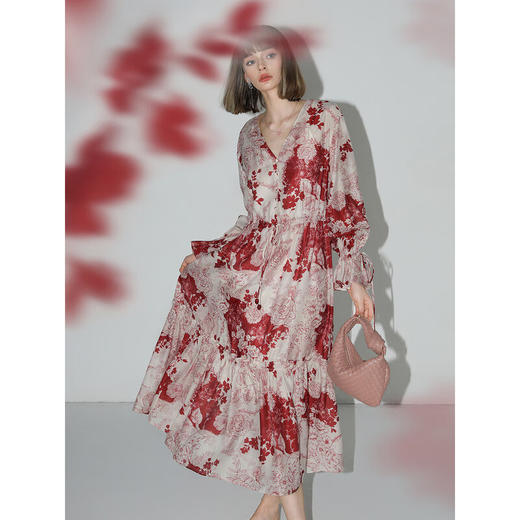 COCOBELLA重磅5M料率大摆连衣裙提花暗纹花卉度假长裙FR3038 商品图3