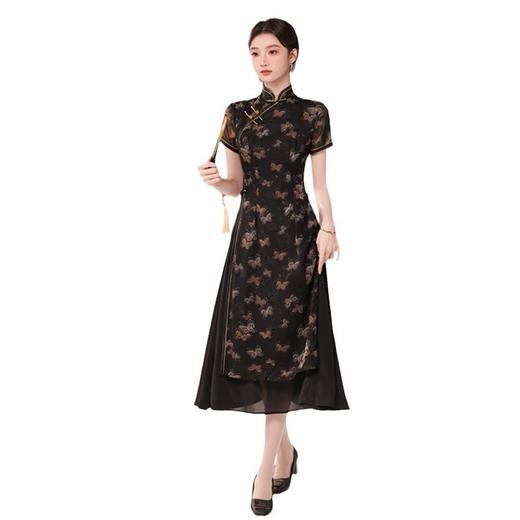 SYK27民族风长款奥黛旗袍裙2024夏新款复古国风改良中式中老年日常奥黛 商品图4