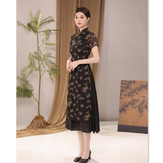 SYK27民族风长款奥黛旗袍裙2024夏新款复古国风改良中式中老年日常奥黛 商品图3