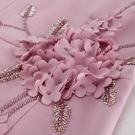 PF877斯尔丽2024新款宴会礼服着装立体手工装饰花收腰修身版型连衣裙 商品图4