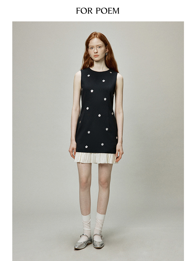 ForPoem 现货 24/SS花朵系列醋酸烫金花朵无袖背心裙收腰修身连衣裙女