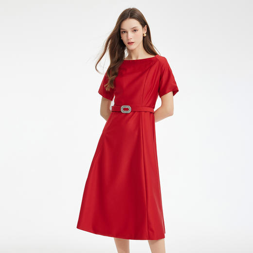 PF868斯尔丽2024新款时尚高级光泽感柔软面料赫本风中长小礼服连衣裙 商品图2