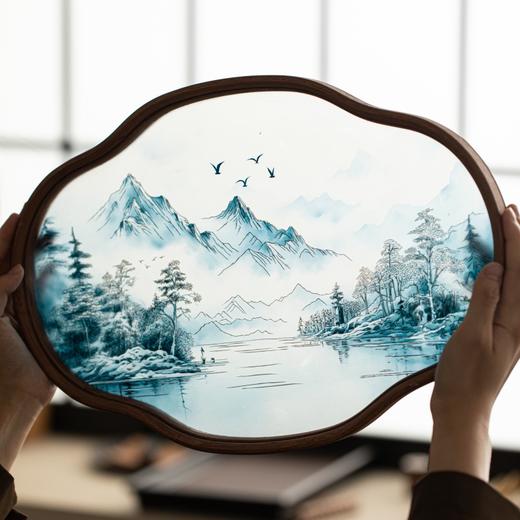 【复古新中式山水竹制玻璃茶盘】竹制海棠玻璃茶盘家用喝茶，多功能茶盘茶具托盘甜品摆盘水果盘，轻奢放茶杯水杯托高端摆盘QQ 商品图2