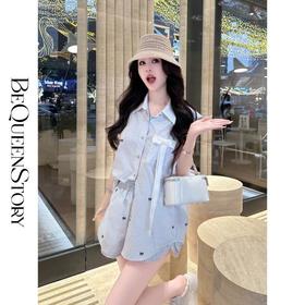 BeQueenStory【少女图鉴】海魂风条纹设计感蝴蝶结马甲休闲短裤套装