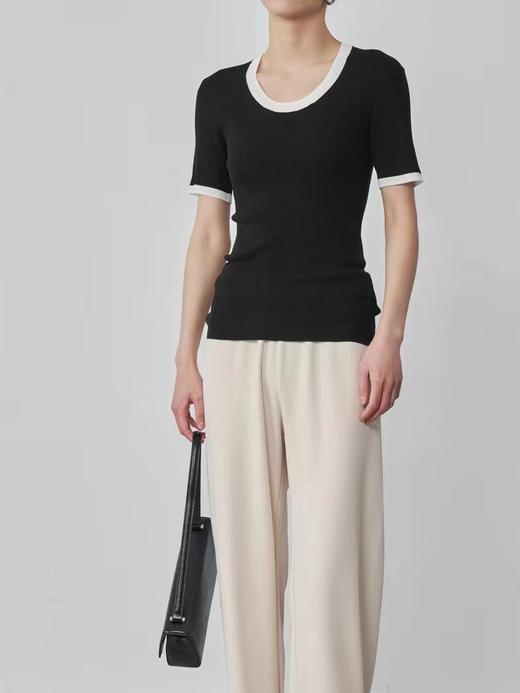 醋酸天丝桑蚕丝U领撞色短袖 针织T恤 修长的H版型 符合人体曲线 基础百搭 演绎张弛有度的曲线之美JZ2415 商品图2