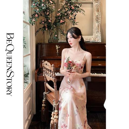 BeQueenStory【盛夏繁音】优雅复古气质收腰显瘦带胸垫吊带印花裙 商品图3