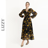 LIZZY 优雅浪漫印花V领灯笼长袖高腰大摆设计感连衣裙7919 商品缩略图0