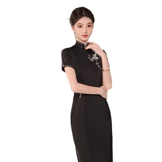 SYK27纯色仿醋酸绣花长款短袖旗袍2024夏季新款复古中国风年轻女士旗袍 商品图4