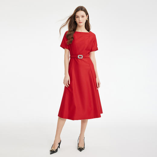 PF868斯尔丽2024新款时尚高级光泽感柔软面料赫本风中长小礼服连衣裙 商品图3