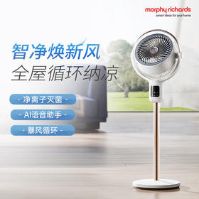 【摩飞负离子净化除菌循环扇】摩飞电器（Morphyrichards）空气循环扇 家用负离子净化除菌语音控制立式落地扇 3D送风柔音直流变频节能摇头电风扇MR3802 MR3802白色
