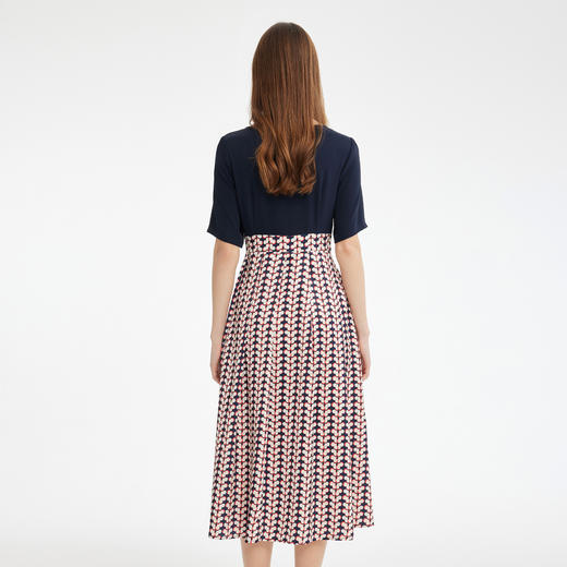 PF886斯尔丽2024新款法式优雅连衣裙撞色拼接印花设计感收腰连衣裙 商品图1