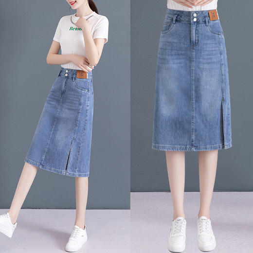 开叉牛仔半身裙夏款a字高腰显瘦 商品图0