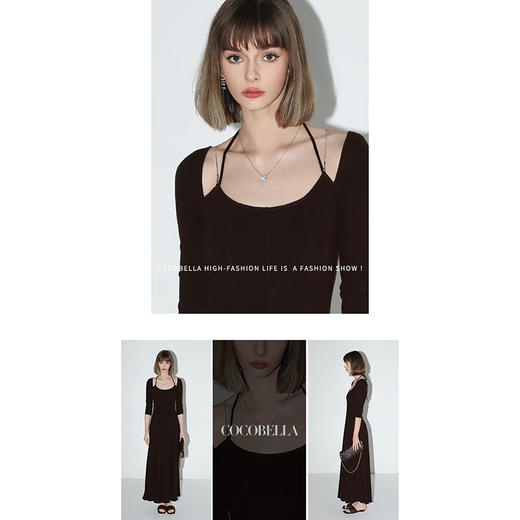 COCOBELLA设计感肩带立裁法式挂脖连衣裙气质针织长裙FR7002 商品图2