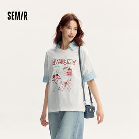 森马短袖T恤女设计感甜品印花宽松衣服2024夏季新款小众上衣甜美