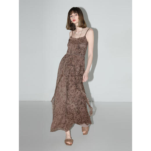 COCOBELLA手工木耳边对丝雪纺皱吊带裙轻盈飘逸连衣裙FR3020 商品图3