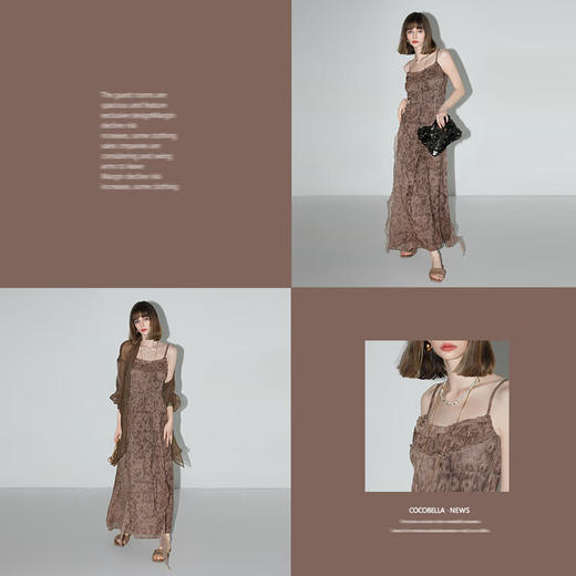 COCOBELLA手工木耳边对丝雪纺皱吊带裙轻盈飘逸连衣裙FR3020 商品图2